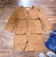 H&M • faux suede jacket cargo pocket utility vegan leather street style