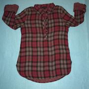 𝅺TWENTYONE plaid top 1/2 button up front long sleeve with roll up tabs size SP