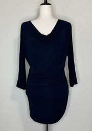 Michael Stars Cowl Neck Ruched Side Stretch Jersey Knit Mini Dress