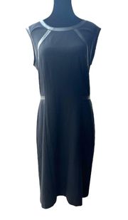 Lafayette 148 New York Black Sheath Dress with Leather Trim Women's Size 10