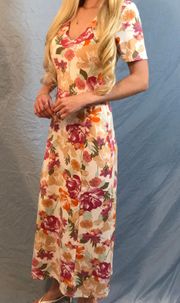 NWT multicolor floral, v-neck, side slit, a-line maxi dress