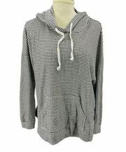 MELLODAY Gingham Sleeve Pullover Hoodie Navy White Womens Medium