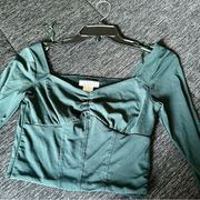 Green Fitted Crop Top with sheer sleeves Size XS