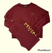 Kittenish Maroon & Gold Sweatshirt Sweatpants Set Size Large.