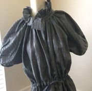 #17 Women's Sz: Large Gray and Gunmetal Ruffle Detail Blouse 2 b. Rych