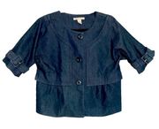 Kenneth Cole New York Crop Navy Buckle Short Sleeve Blazer Jacket 10