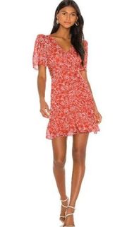 Parker Krislyn Dress in Red Aurora 16 Womens Floral Chiffon Faux Wrap