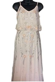 Pale Pink Embedded Beads Maxi Sleeveless Duchess Dress