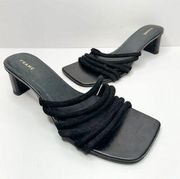 FRAME Sandals Size 6.5US 37EUR Black Leather Strappy Slip On Square Toe Heels