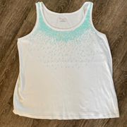 Lane Bryant Shirt Women Size 22/24 Tank Top White Teal Beading