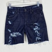 Citizens of Humanity Dark Wash Distressed Bermuda Shorts