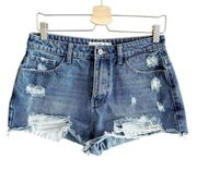 Kancan Womens Distressed Ripped High Rise Cutoff Denim Shorts Size 27 Indigo