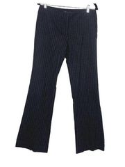 Theory Wool Trouser Career Straight Dress Pant Pockets 8 Pinstripe Black #1392