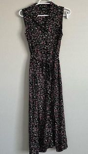 Erica Women’s Black Floral Sleeveless Button Front Maxi Dress Size Small Petite