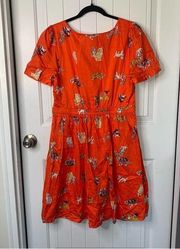 Modcloth cats orange pumpkin dress size large halloween