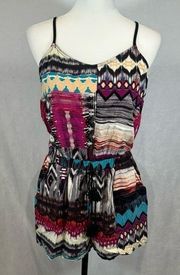 Colorful abstract print ladder back romper with pockets size medium