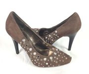 KATHY VAN ZEELAND Gray/Taupe studded suede pumps 6