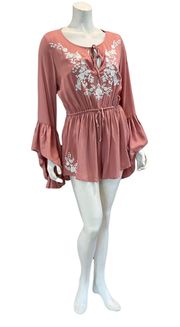 Embroidered Bell Sleeve Romper