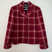Lauren Ralph Lauren Red Plaid Pure New Wool Single Breasted Peacoat size 10