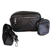 Boutique Men's Black Quilted Zip Around Adjustable Crossbody Sling Bag