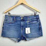 Frame Le Cut Off Denim Blue Jean Shorts Size 29 Raw Hem Medium Wash NWT $184