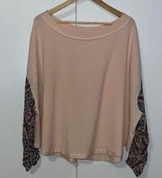 Wonderly Printed Sleeve Flowy Knit Top Women's Plus Size 1X Peachy Pink