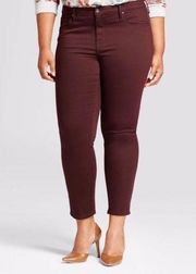 Ava Viv Jean 26W Plus Womens Denim Burgundy Ankle Skinny Stretch Casual Work NWT