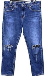 AG Adriano Goldschmied The Ex-Boyfriend Slim Jeans Ripped Knees Blue Size 31R