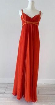 Max Mara Orange Silk Chiffon spaghetti straps Maxi dress size 8