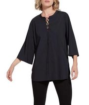 Lysse Women's Size L Sharon Black Lace Up Oversized Tunic Top NWOT