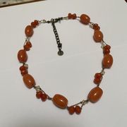 Signed Talbots Orange Beaded Necklace Adjustable Length