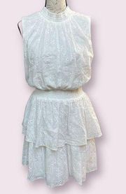 Laundry By Shelli Segal White Eyelet Cotton Layered Tiered Sleeveless Dress XL