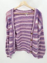 Olivia Sky Purple Pink White Striped Knit Cardigan Sweater Women's Size Medium M