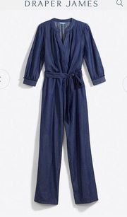 - tie waist jumpsuit in chambray