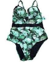 Torrid Vixen Swim One Piece Swimsuit Green Black Palm Cutout Mesh Plus Size 4X