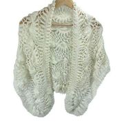 Women's Handmade Crochet Shawl Acrylic Open Knit One Size White