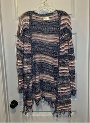 Wrangler Blue/Pink Knit Striped Long Sleeve Open Front Cardigan S