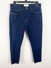 CURRENT ELLIOTT Dark Wash Frayed Hem Ankle Cropped Jeans, Size 28