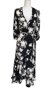 H&M Johanna Ortiz Midi Floral Wrap Dress Black White Bloggers Trending Size XS