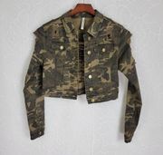 American Bazi Womens Jacket Small Camo Cropped Distressed