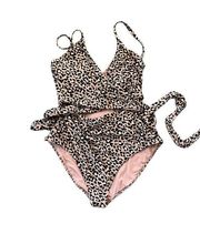Aerie Womens Swimsuit Wrap One Piece Leopard Cheetah Full Coverage Size XL