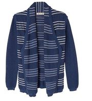 NWT Women's Olive & Oak Blue/White Rope Striped Open Cardigan Sweater Sz L Large