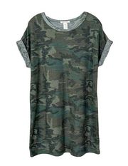 Caution To The Wind Womens Crew Neck Short Sleeve Camo Dress Green Size Medium