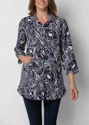 Habitat Palm Beach Floral Swing Tunic Navy Blue Pockets Lagenlook Size L