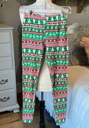 Christmas Leggings Knit Red Green Nordic Comfy Pants  Womens Small