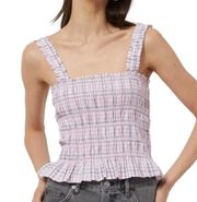 French Connection Yaki Organic Soft Pink Gingham Check Smocked Top Size 6 NWT