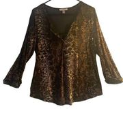 Pre Owned Women’s Roz & Ali V Neck Cheetah Print Blouse Sz XL Casual