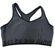 Under Armour  Sports Bra Womens Small Grey Spell Out Racerback Scoop Neck Stretch