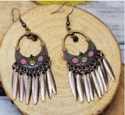 Pink Yellow Enamel and Brass Dreamcatcher Boho Drop Dangle Fashion Earrings NEW