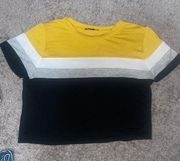 MM Yellow Black And White Colorblock Casual Cropped Shirt